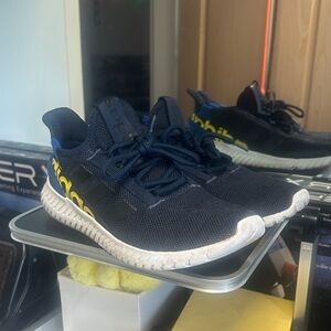 adidas Men's Navy and White Athletic Shoes with Yellow Heel Detail